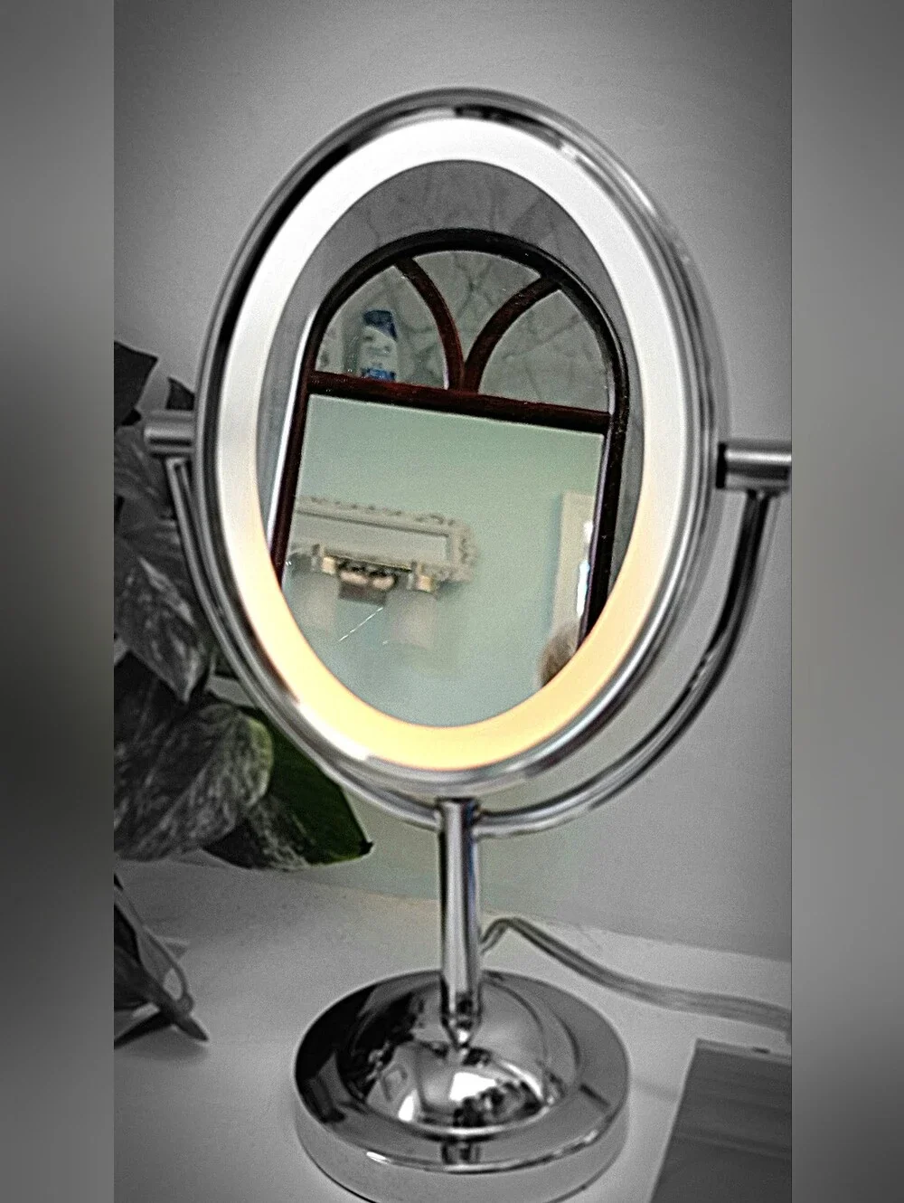 Chrome LED Lighted Makeup Mirror with Adjustable Tilt